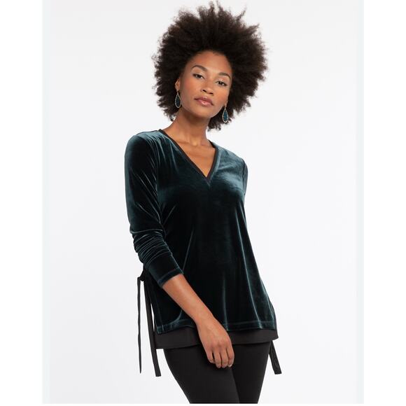 NIC+ZOE Tops - NIC and ZOE Felicity Side-Tie Velvet Tunic Top Long Sleeves Emerald Green Sz 3X